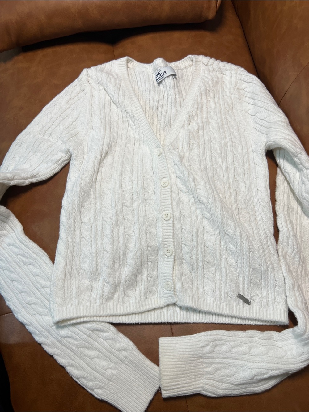 Hollister White Cable-Knit Button-Up Cardigan